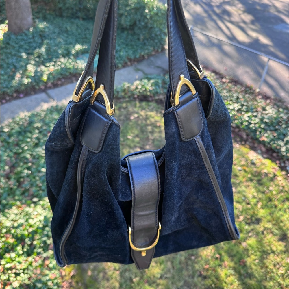 Gucci Medium Black Velvet Stirrup Bag - Authenticated